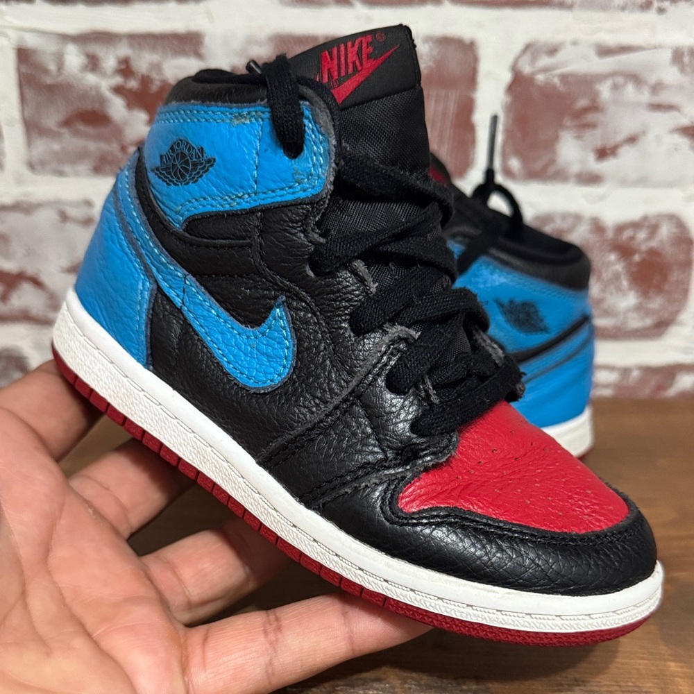 Jordan 1 Retro High OG TD‎ Shoes Kids Size 9C Black Blue Red Leather CU0450-046